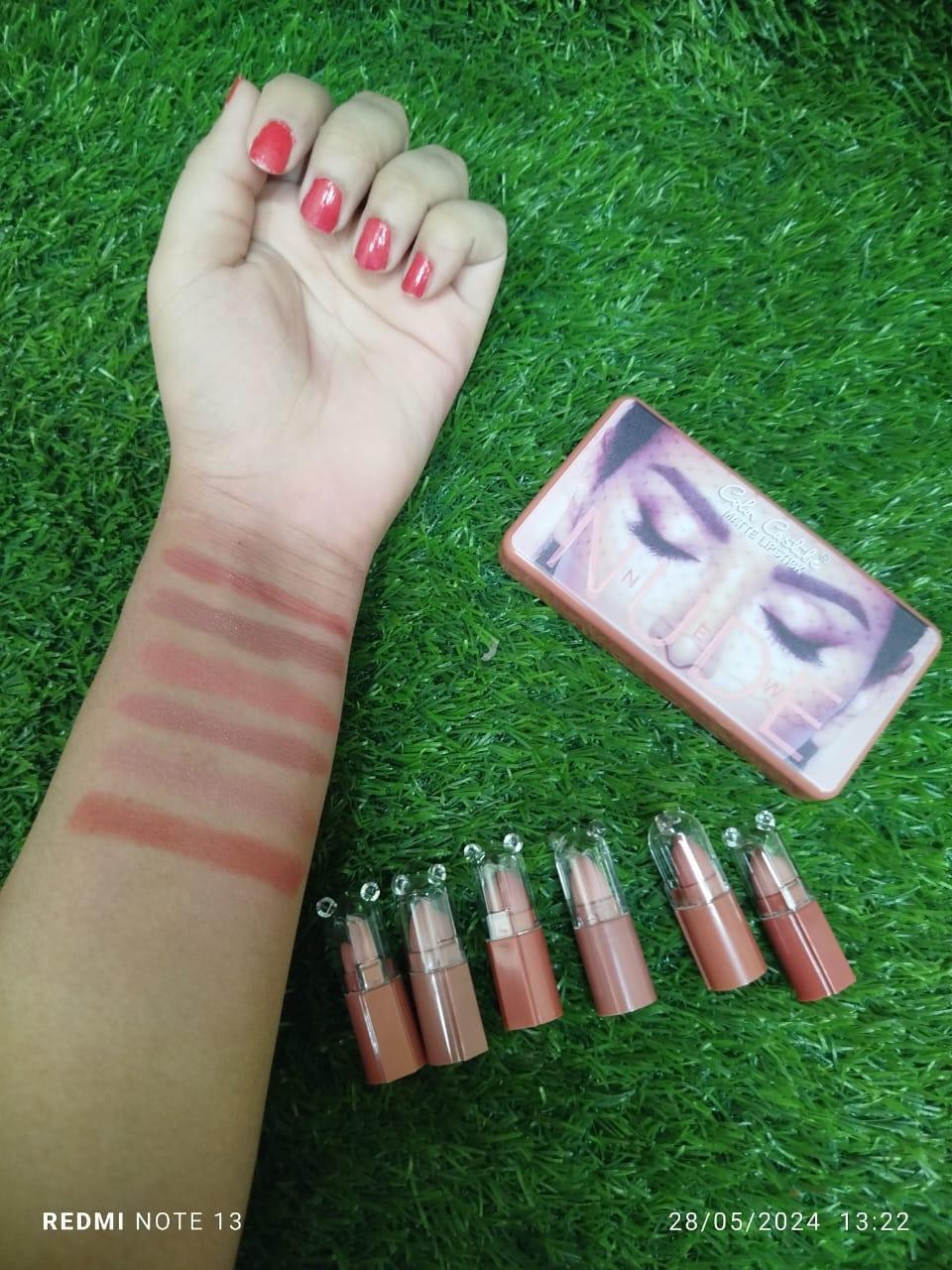 High Pigmented Lipstick - 6 Pcs Creamy Shades for Bold Lips